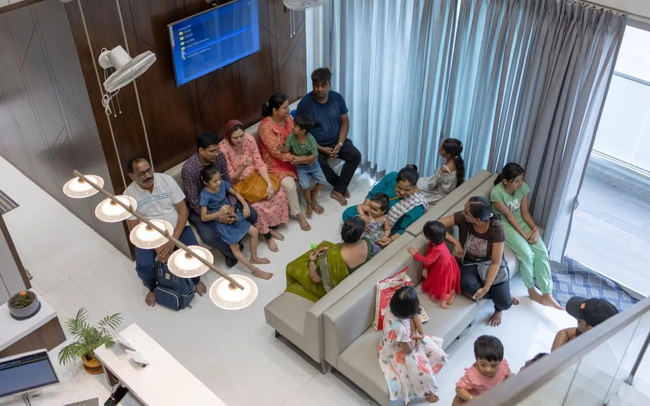 Families in the waiting lounge on a weekday